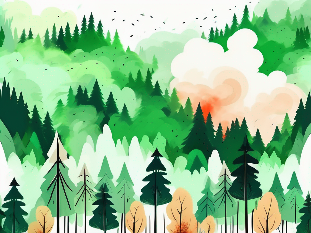 A forest with half of it lush and green