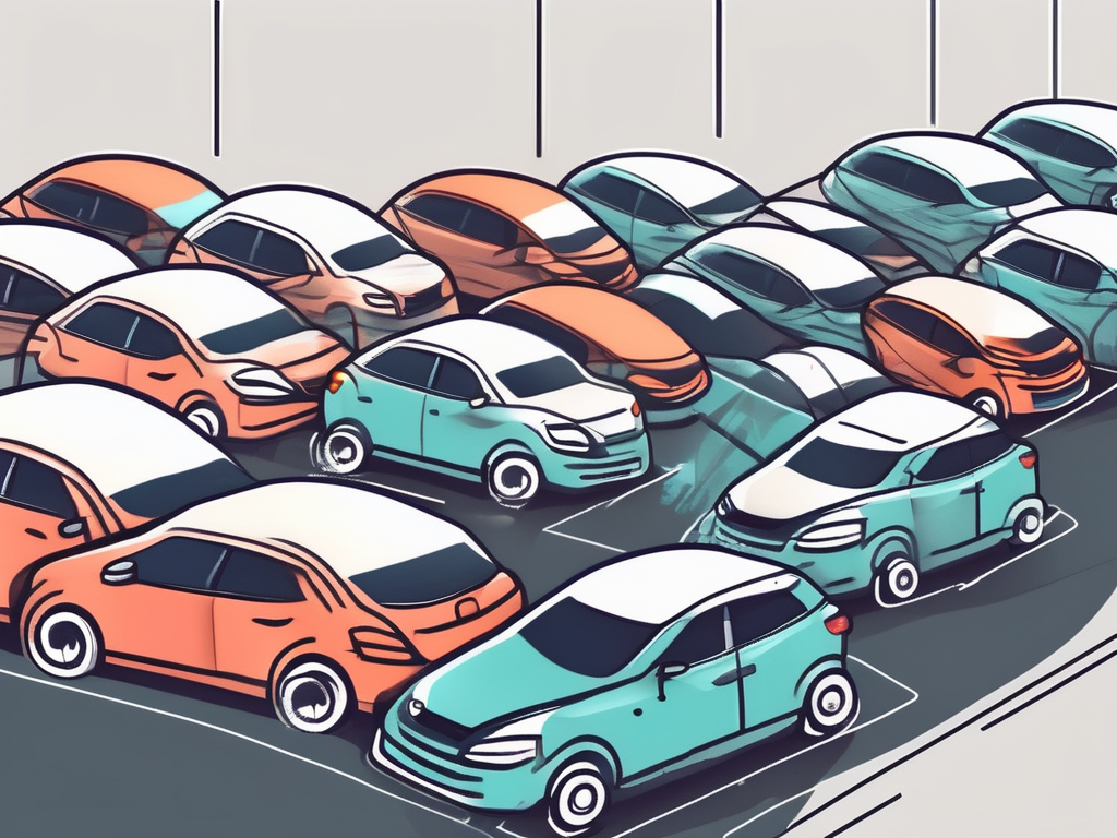 A variety of cars with price tags showing slashed prices