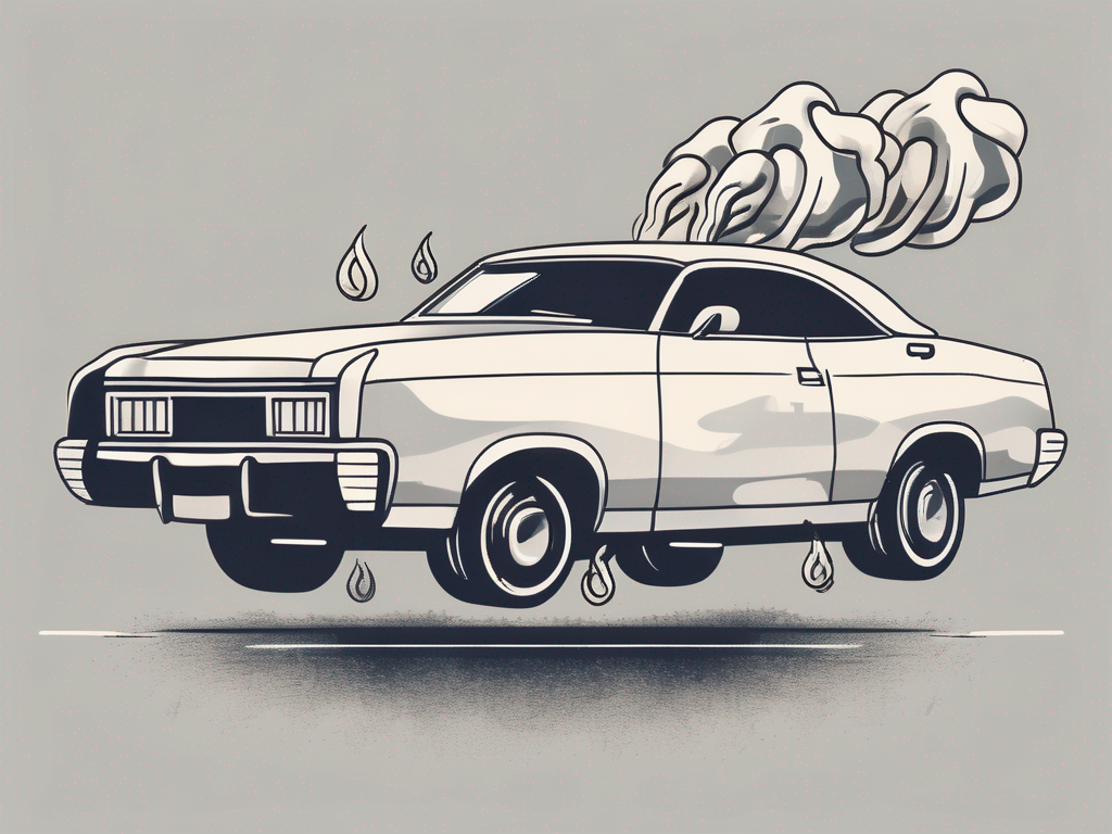 A car with dollar signs rising like smoke from the exhaust pipe