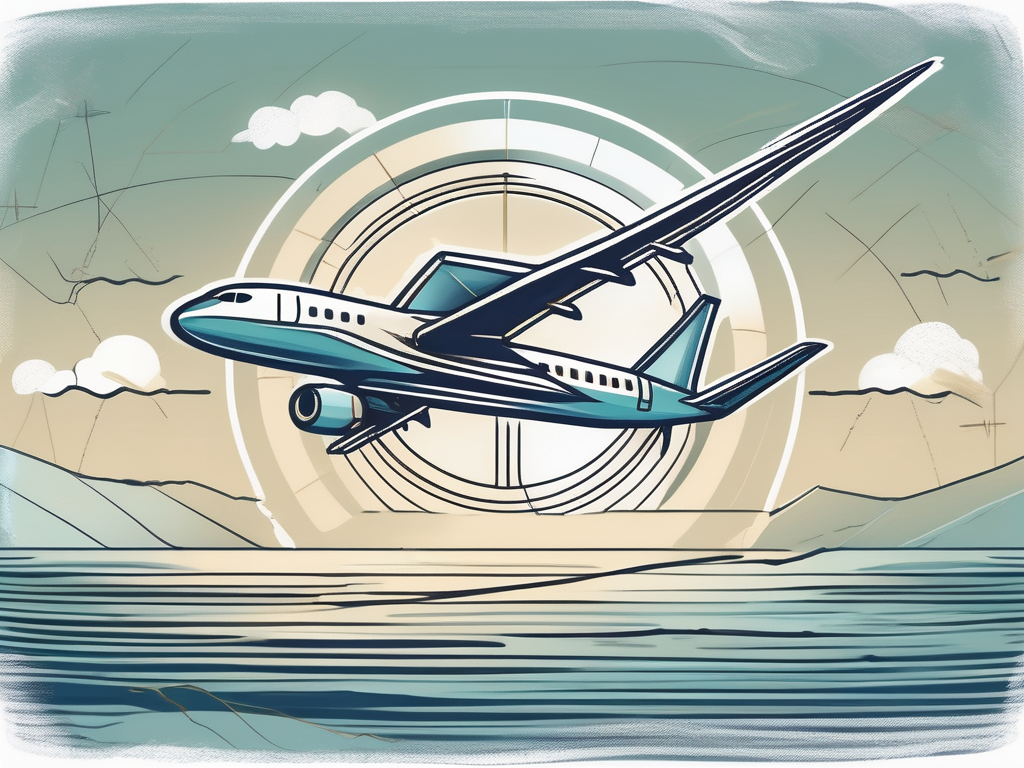 An airplane mid-flight over an ocean