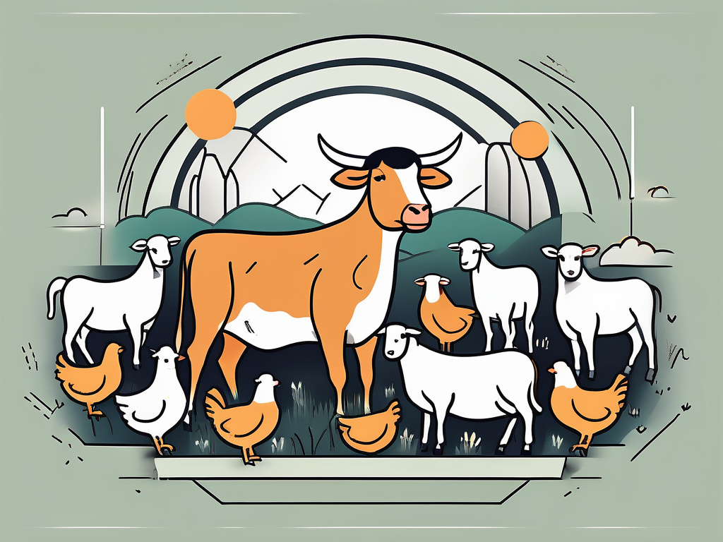 A variety of farm animals like cows