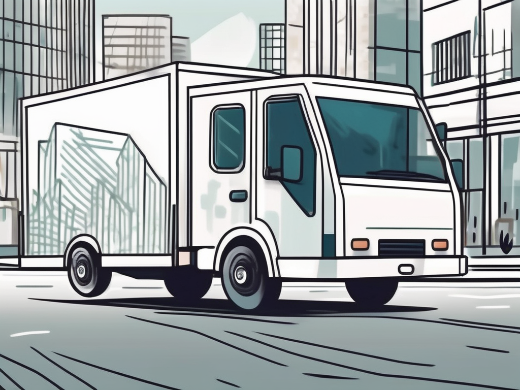 A commercial vehicle like a delivery truck on a city street