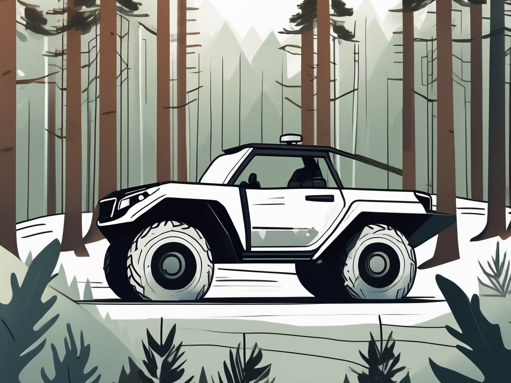 An all-terrain vehicle parked near a forest trail