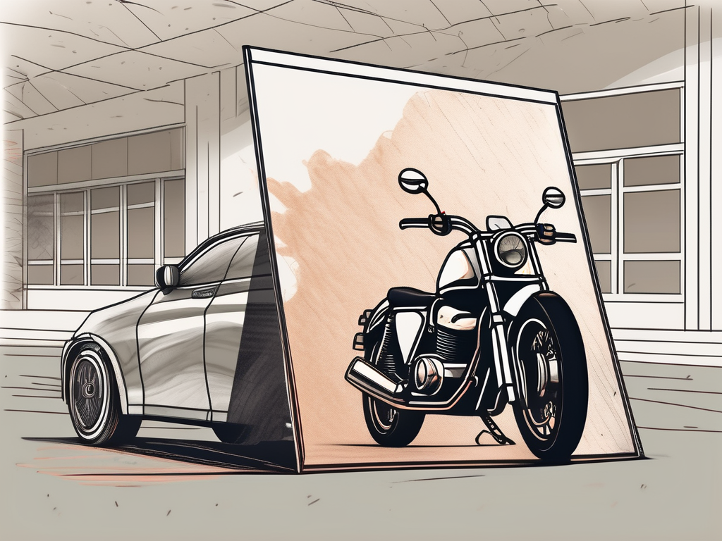 A motorcycle parked next to an insurance policy